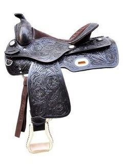 Western havana Hand Carved pleasure trail Black Seat 17 saddle