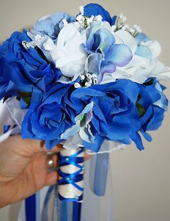 WEDDING BOUQUET NEW *Shades of Blue. *One of a Kind.*Roses,Hydrangea 