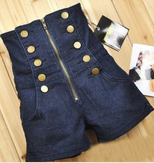 Double Breasted Zipper Vintage High Waist Womens jean shorts Pants 