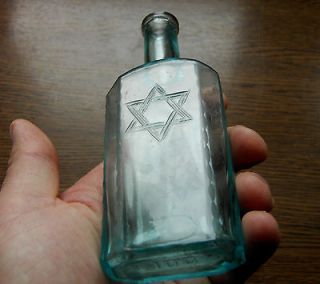 rare Flask Jewish star MENORAH Judaica Candlestick * Aqua antique 