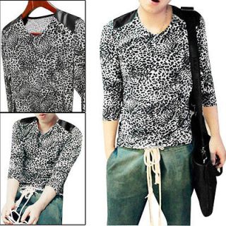 2012 NEW Leopard Prints Pullover Patchwork Slim Tee Shirt for Men 