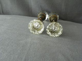 Antique 4 Glass and Bronze Door Knobs 2 Sets with Shafts Collectible 
