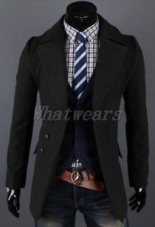JJ Mens Casual Long Trench Wool Coat Dress Jacket Single Breast Black 