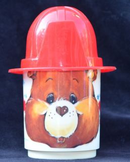   Vintage 1986 CARE BEARS TENDERHEART FACE Hat Lid Deka Plastic MUG CUP