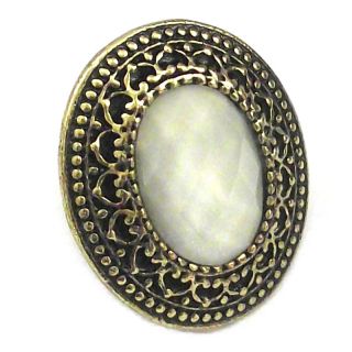 Chunky Gold Persian Carpet Design White Faceted Ring ♥
