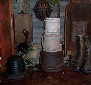   Antique Vtg Style Colonial Small Wood Firkin Set Stacking Buckets