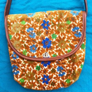 Vintage Spilene Carpetbag Purse 50s Orange Blue Flower Tapestry