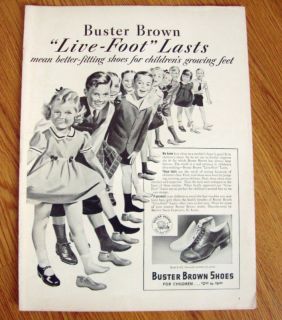 1942 Buster Brown Shoes Ad Live Foot Lasts Children