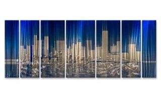 Abstract cityscape painting on metal wall art by Ash Carl, modern home 