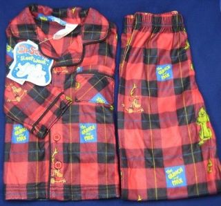 Boys Dr Seuss Grinch & Max Flannel Coat Pajama Set Red Xmas Pocket NWT 