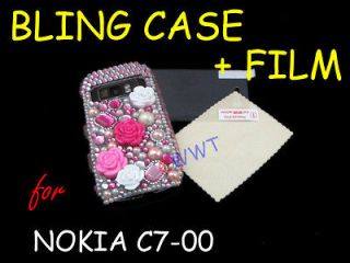   Rose Bling Crystal Cover Hard Case +LCD Film for Nokia C7 00 TJCC611