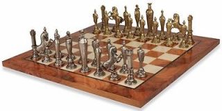 Renaissance Brass Chess Set & Elm Burl Chess Board Package 5.5 King