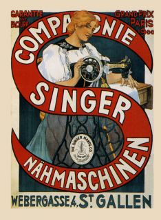Sewing Sew Singer Machine Fashion Lady Paris 1900 Vintage Poster Repro 