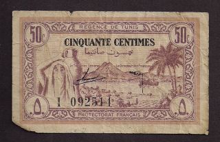 TUNISIA WW2 1943 50 CENTIMES POOR NOTE   2514
