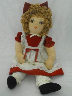 VTG 1970s Calico Critters Cloth Doll Orphan Annie? Red Curly Yarn Hair 