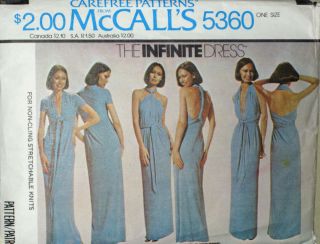 VTG McCalls RETRO 70s Misses Knit Halter Evening INFINITE DRESS 