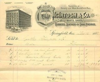 1888 Springfield, MA   McIntosh & Co Billhead, Boots, Shoes