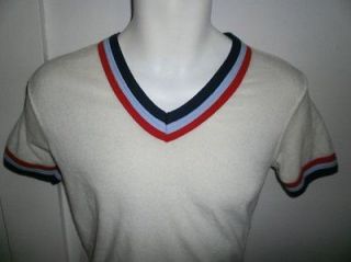 vtg 80s 70s TERRY CLOTH RINGER SHIRT retro gym tennis running sz YOUTH 