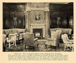 1919 Print Smoking Room S. S. Lusitania Cunard Millar   ORIGINAL 