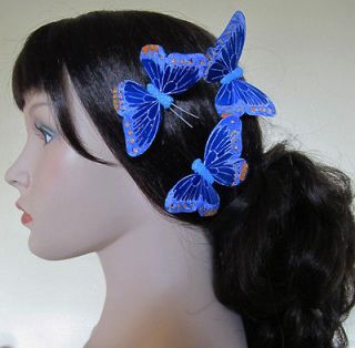 Royal Blue / Light Blue Feathers Butterflies Hair Clips for 