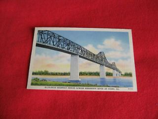   Postcard Moonlight Scene Ohio River, Cairo, Illinois, Bridge, Boat