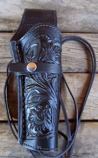   Black Leather Single Western Tooled Holster for 22 38/357 44/45 cal