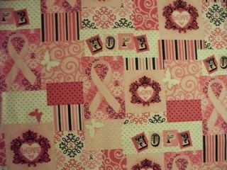 BREAST CANCER PINK RIBBONS OF HOPE COTTON FABRIC FQ