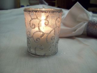   Candle Holders + Votive Candle Silver Glitter Wedding Set Home Decor