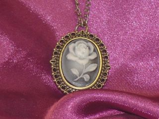 Beautiful blue cameo flower watch pendant necklace on long chain