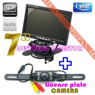   Color Car Rearview Headrest Monitor IR Remote + License Plate Camera