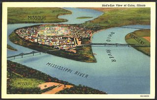 Cairo Illinois IL 1939 Aerial View Town & Rivers Vintage Postcard