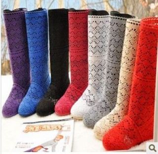 Summer Ladys Knitting Knitted Mid calf Flat Casual Sandals Boots 