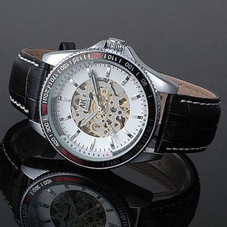 AK Homme Tag Skeleton Leather Strap Mens Auto Mechanical Jewellry 