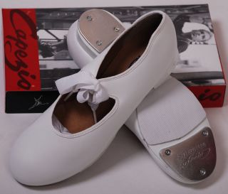 New* Capezio Tyette 925 Low Heel White PU Tap Shoes  Heel & Toe 