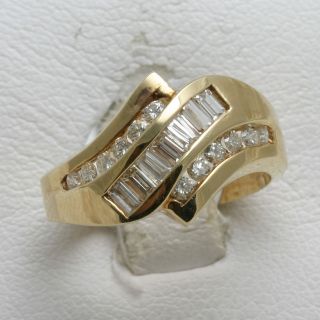 NEW 14k yellow gold DIAMOND ring band 1 carat baguette round wave 