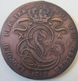 1842 Belgium 5 CENTS Coin. BETTER GRADE (W673, W674)