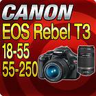 New Canon 12.2MP EOS Rebel T3 18 55mm IS II + 55 250mm SLR Black 