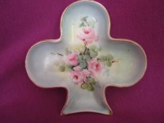 B8 Handpainted Pink Roses ADK France Clover Pin Dish