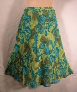CAROLE LITTLE Sport Turquoise & Green Floral Print Ruffle Hem Skirt S