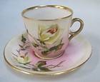 Carlsbad Austria Hand Painted Yellow Rose Demitasse Cup and Saucer 