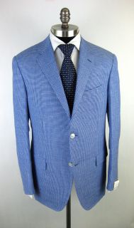 New CARUSO Italy Wool Linen Silk Blue Gingham Coat Jacket 52 42 42R 