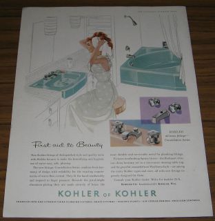 1958 Vintage Ad Kohler Plumbing Pretty Lady in Bathroom