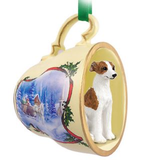 Whippet Dog Christmas Holiday Teacup Ornament Figurine Brindle/Wht