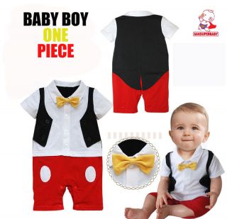 18M Baby Boy Cartoon Character Style Tuxedo Bodysuit Outfit Romper