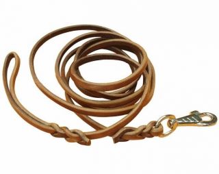 Genuine Calf Leather Dog Training Game Long Lead Brown