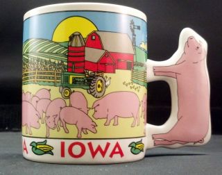 Iowa Pig Coffee Mug Farm Tractor Hog Handle State Barn Windmill Cow 