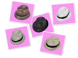 HT3 Fashion Beach Straw Fedora Trilby Panama Brim Boater Hat For Women 