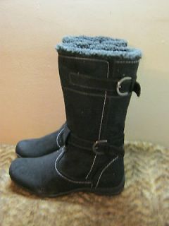 new Cato black leather like boots 7.5 faux fur trim buckles 