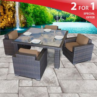   Outdoor Patio Dining Set Taupe Cushions   4 Deep Seating Modern Chairs