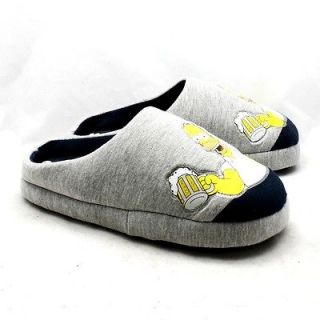 Mens Grey MMM Beer Homer Simpson motif slip on slippers mules NEW